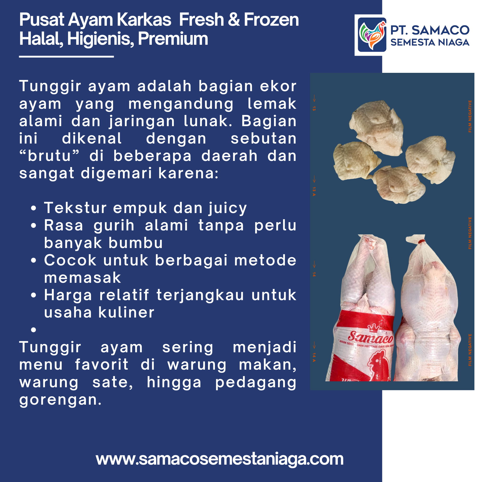 Tunggir Ayam Samaco: Bagian Ayam Favorit dengan Cita Rasa Gurih dan Kualitas Terjamin